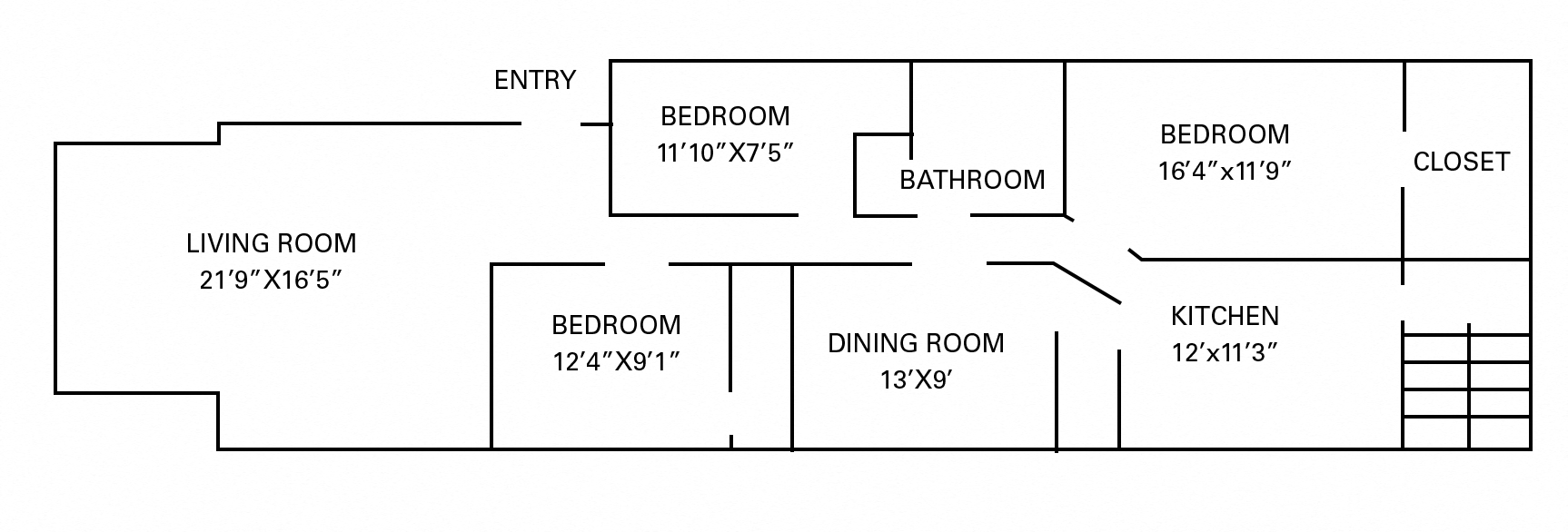 Floor plan for 3 beds, 1.5 baths